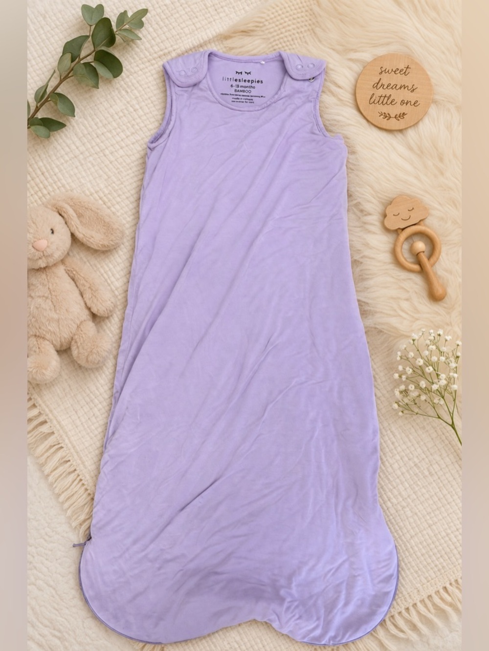 Little Sleepies Bamboo Sleep Sack Purple 6-18M Seasonless Soft Baby Sleeper